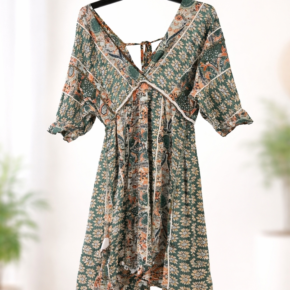 Floral Green Bohemian Dress